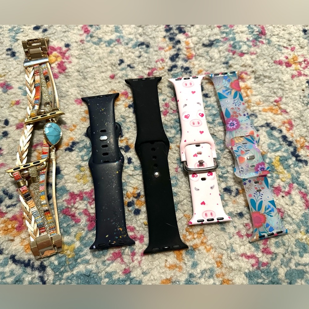 Apple Watch bands, set of silicone and boho leather and beaded bands 38 40 42 mm